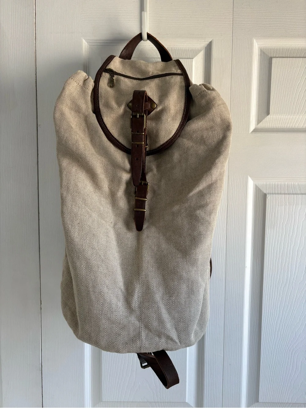 N.D.C Made By Hand Luxury Herringbone Canvas Leather Backpack Rucksack